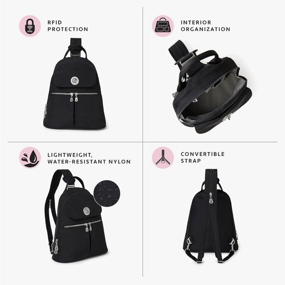 Baggallini Naples Convertible Small Daypack Sling Crossbody, Black - Picture 7 of 9